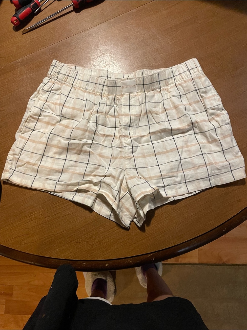 High-Waist Plaid Summer Shorts - White & Tan
